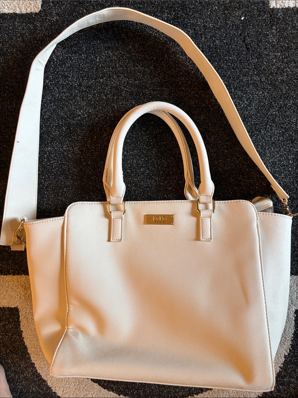 BCBG Cream Structured Satchel with Detachable Strap